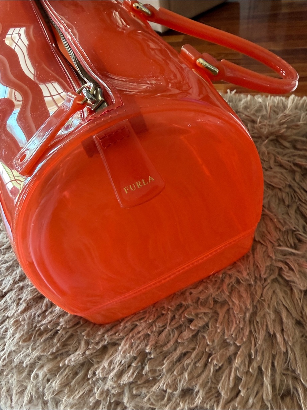 Furla Glossy Orange Patent Dome Satchel - Picture 4 of 6